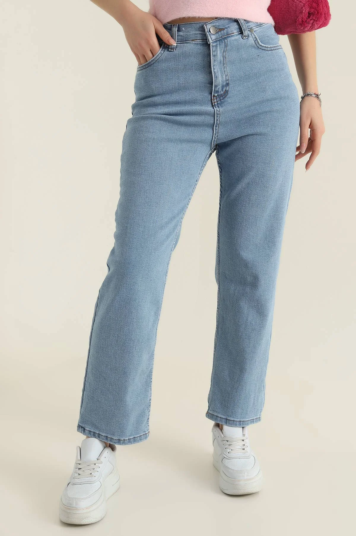 Bebe Mavisi Boyfit Likralı Kadın Kot Pantolon 419935