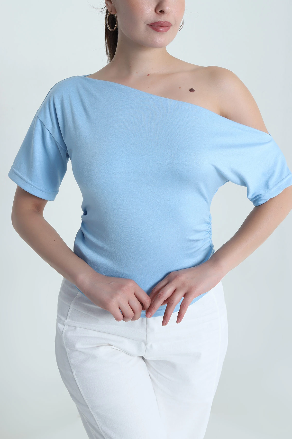 Bebe Mavisi Büzgülü Oysho Kadın Bluz 485176