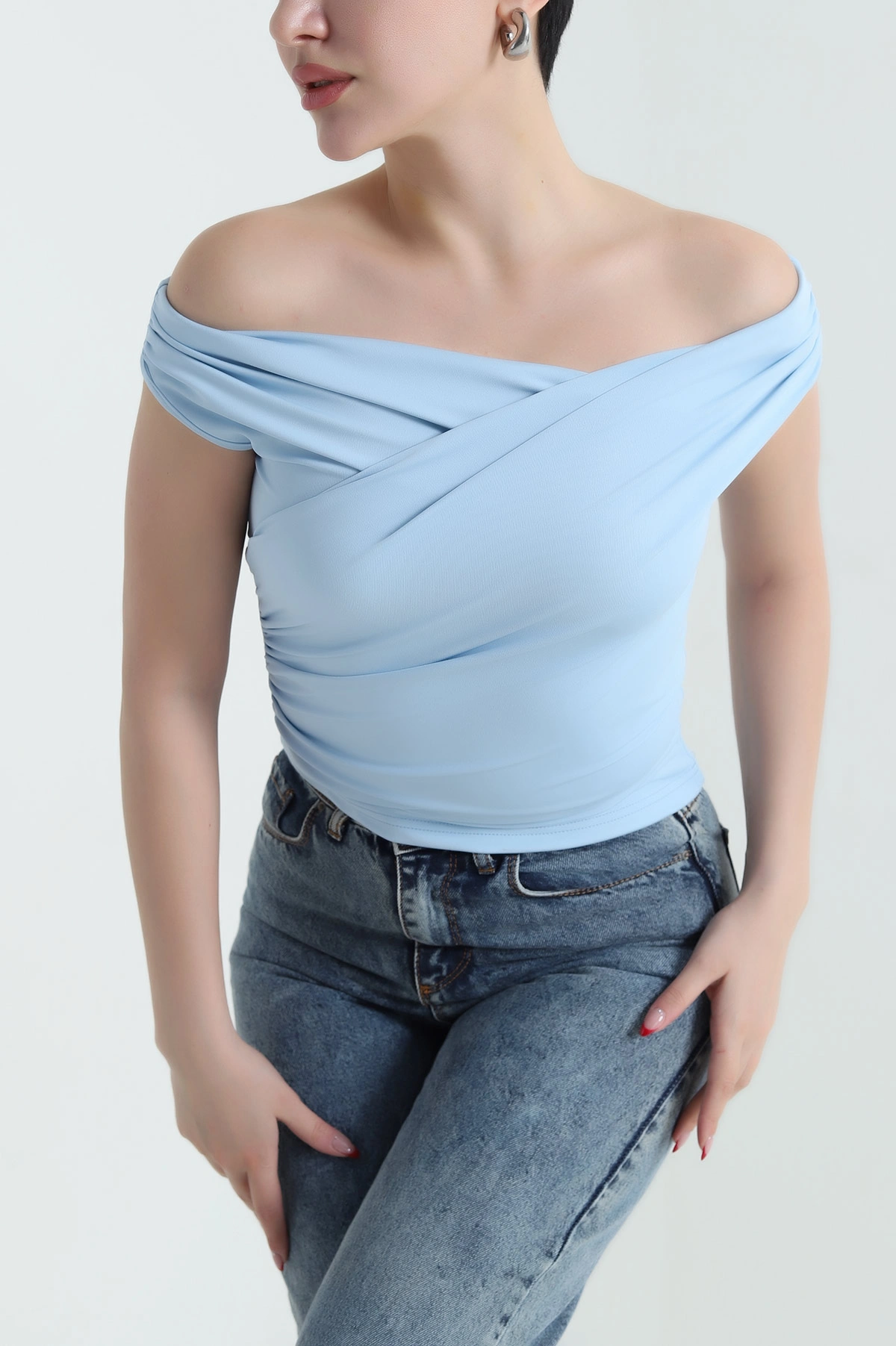 Bebe Mavisi Büzgülü Scuba Kadın Bluz 432365