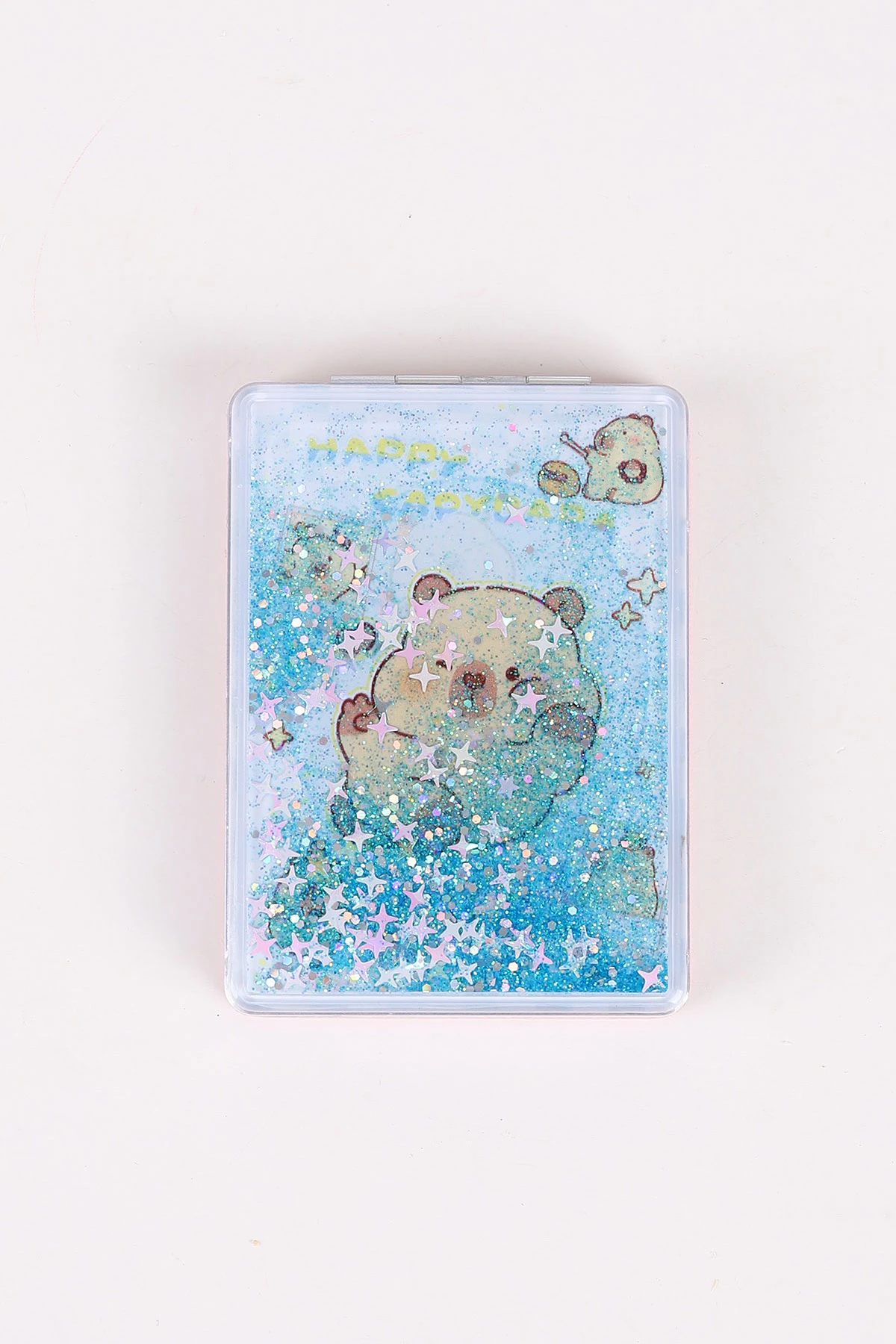 Bebe Mavisi Capybara  Baskılı Kapağı Sulu Simli Kare Cep ve Çanta Aynası 473874