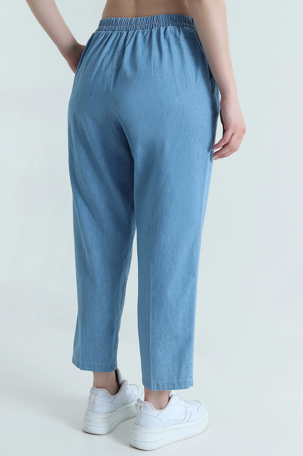 Bebe Mavisi Cep Detay Bel Lastikli Kadın Kot Pantolon 473419