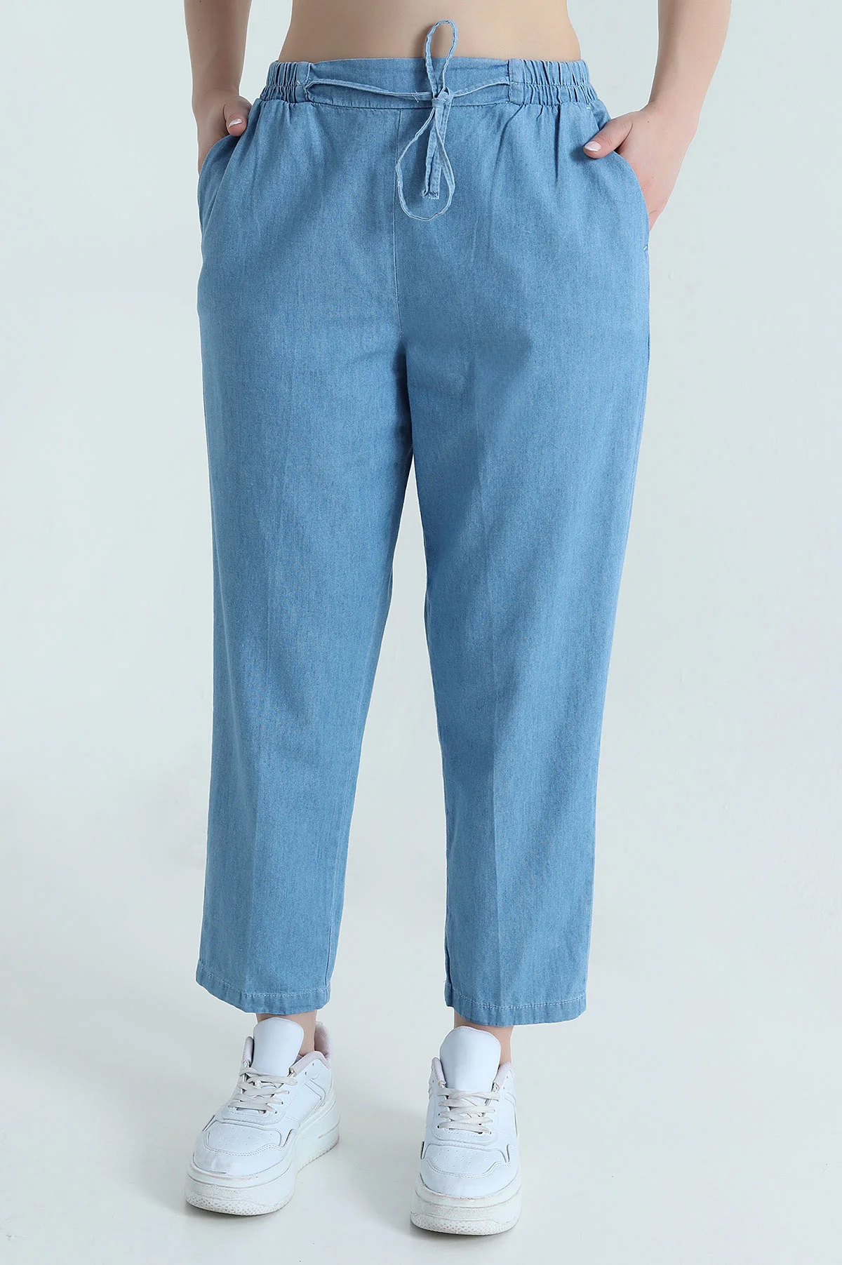 Bebe Mavisi Cep Detay Bel Lastikli Kadın Kot Pantolon 473419