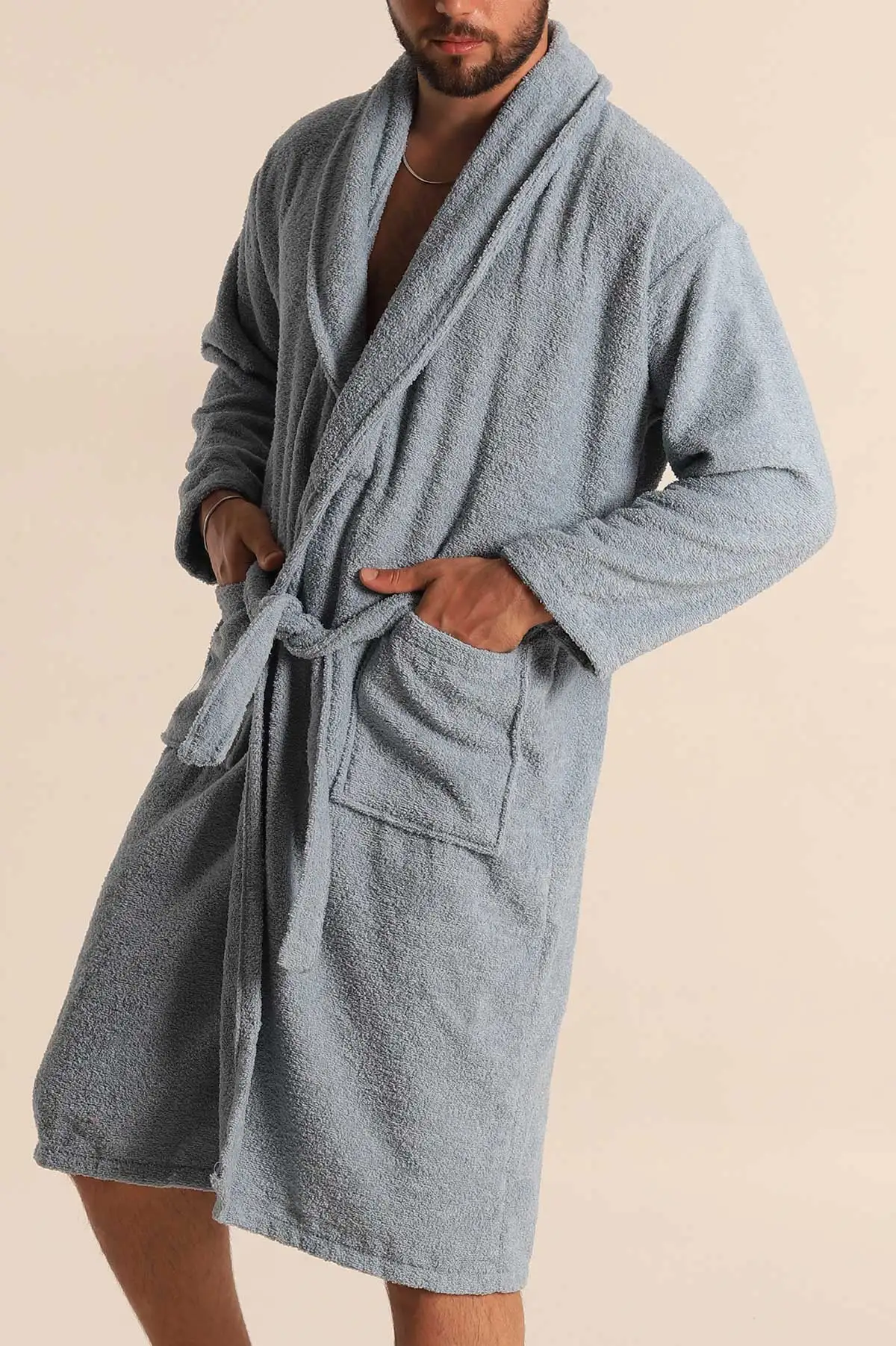 Unisex İndigo Cep Detaylı Pamuklu Bornoz 279889