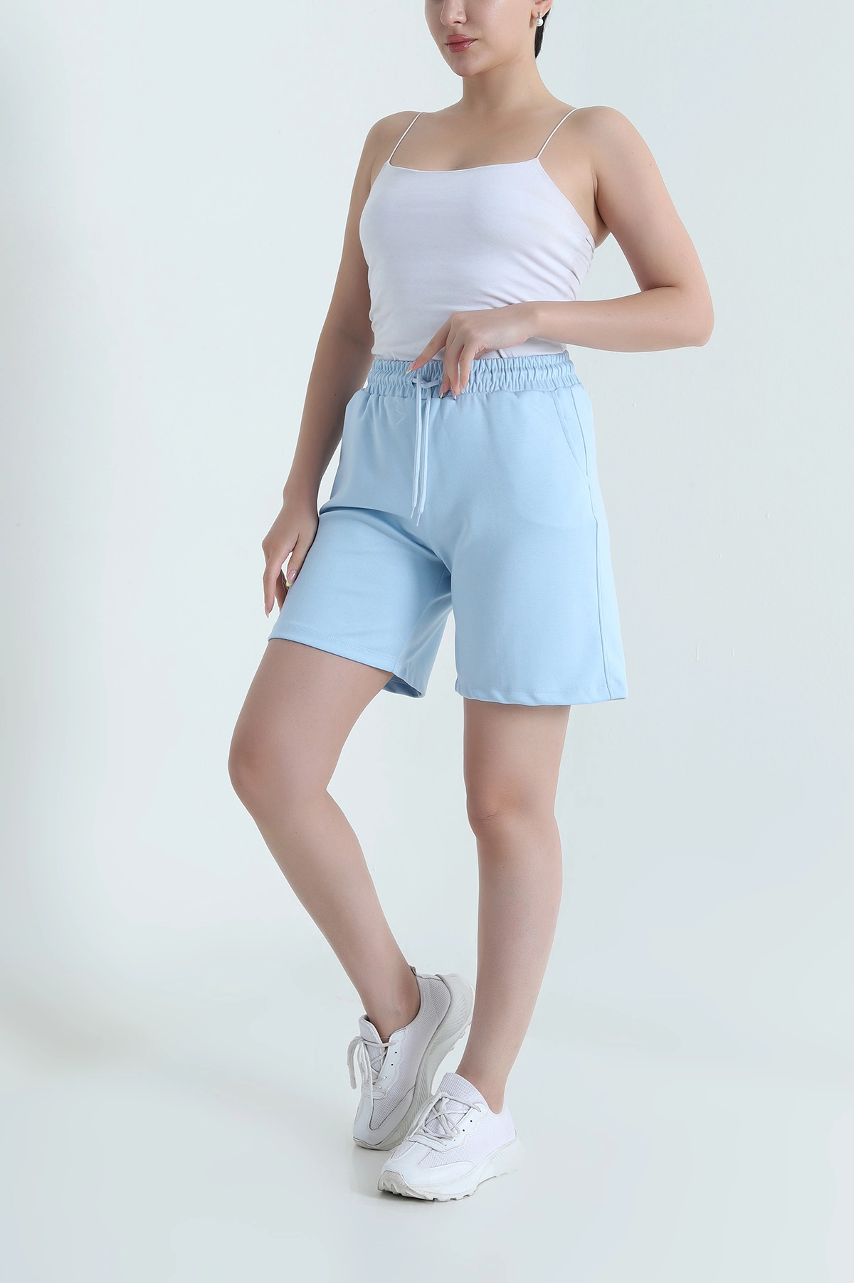 Bebe Mavisi Cepli Beli Lastikli Modal Kadın Şort 468279