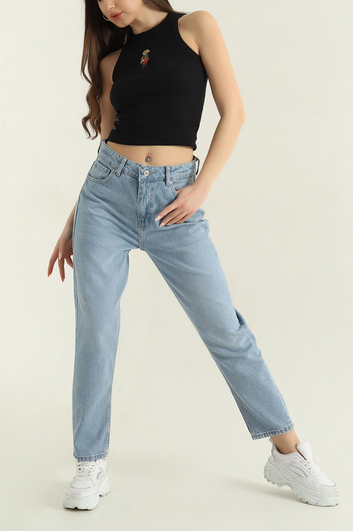 Bebe Mavisi Cepli Mom Kadın Kot Pantolon 351749