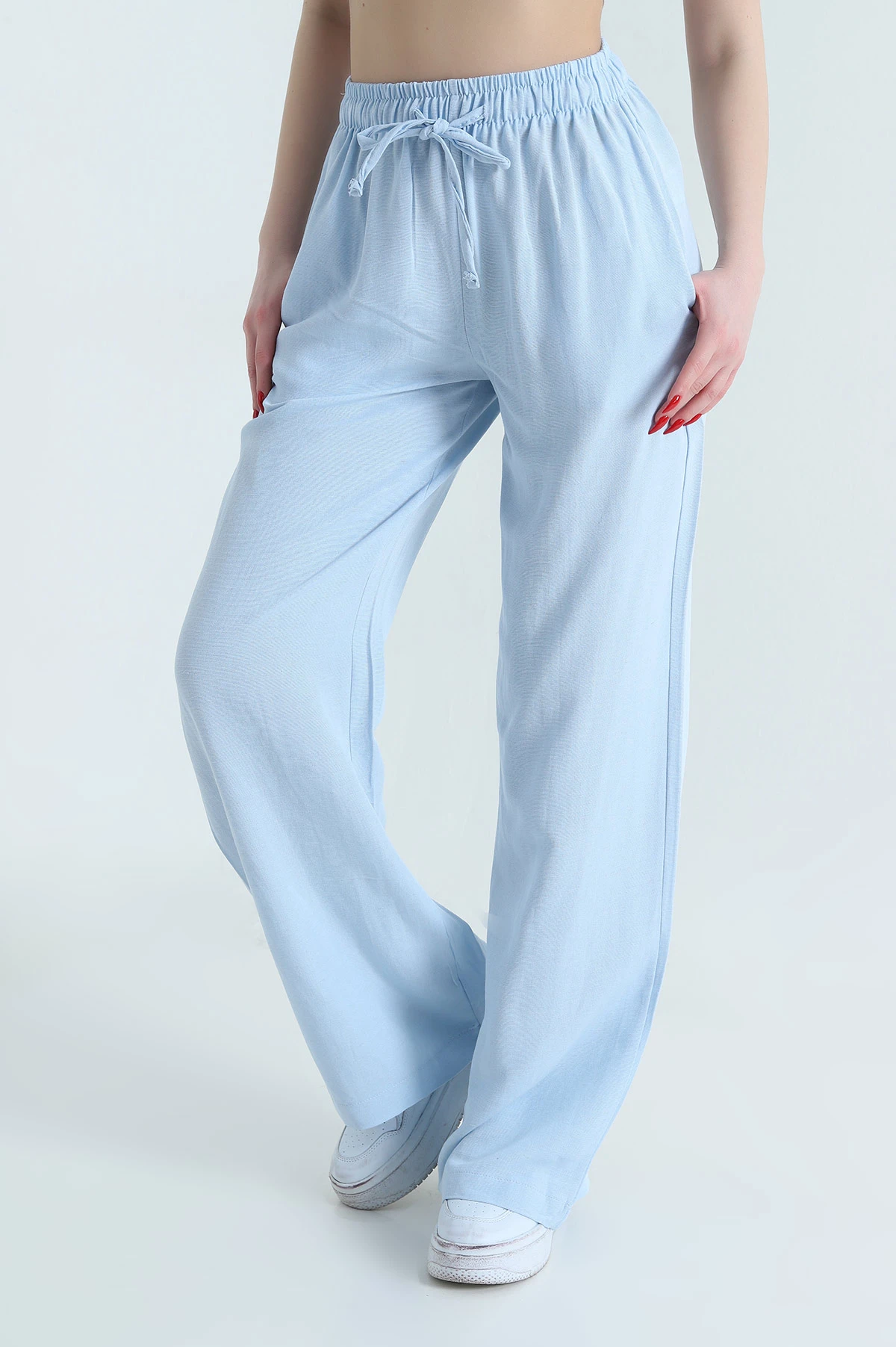 Bebe Mavisi Cepli Palazzo Keten Kadın Pantolon 438241