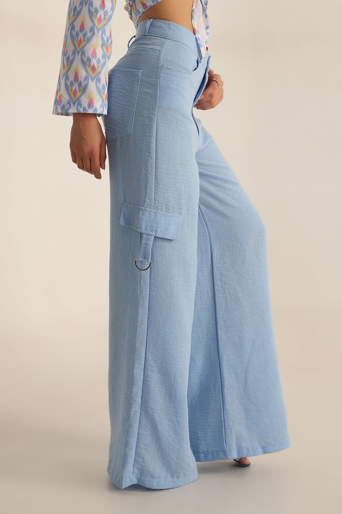 Bebe Mavisi Cepli Palazzo Keten Pantolon 199270
