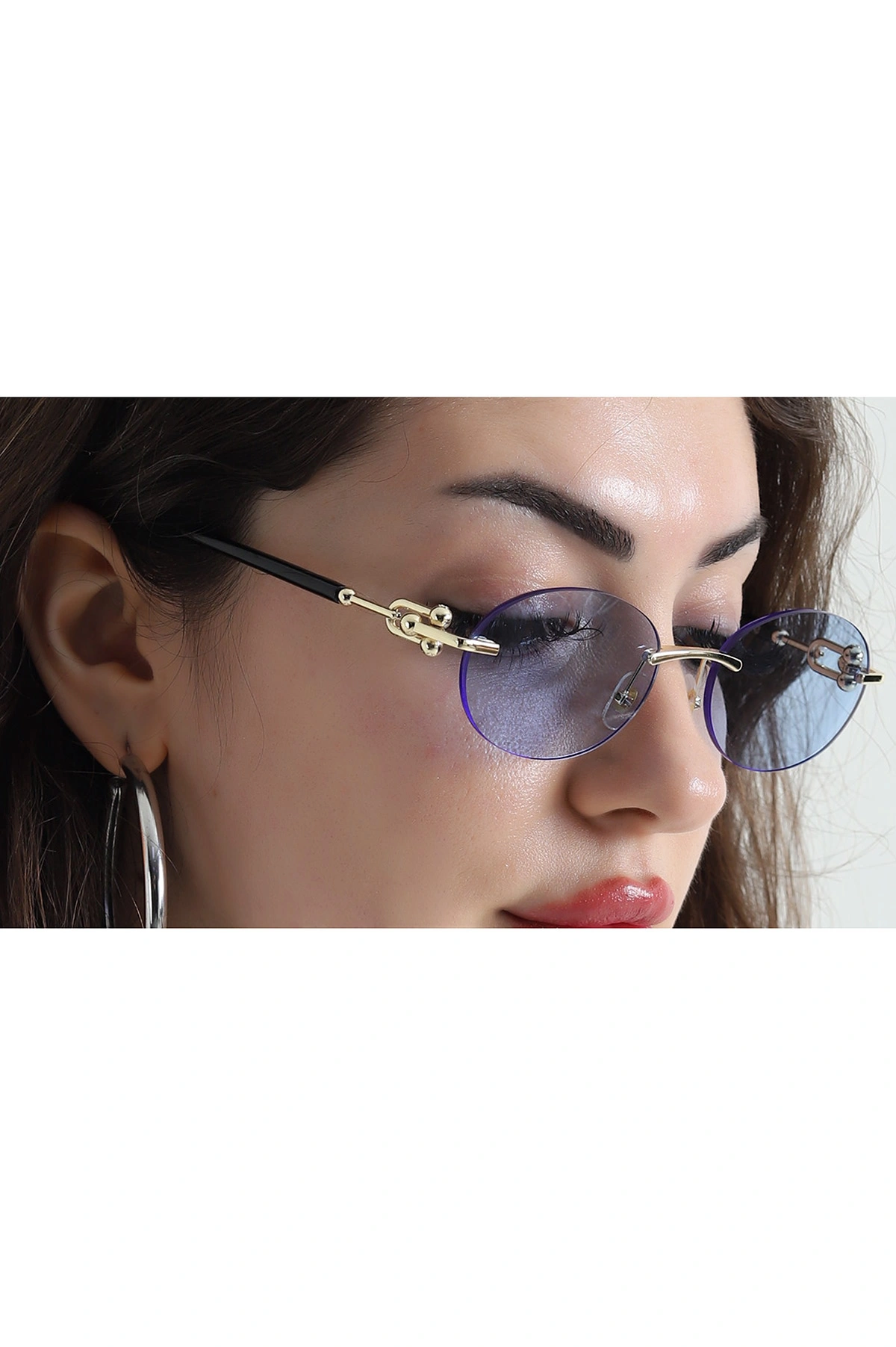 Bebe Mavisi Çerçevesiz Uv 400 Korumalı Oval Camlı Kadın Güneş Gözlüğü (Kutulu) 454187