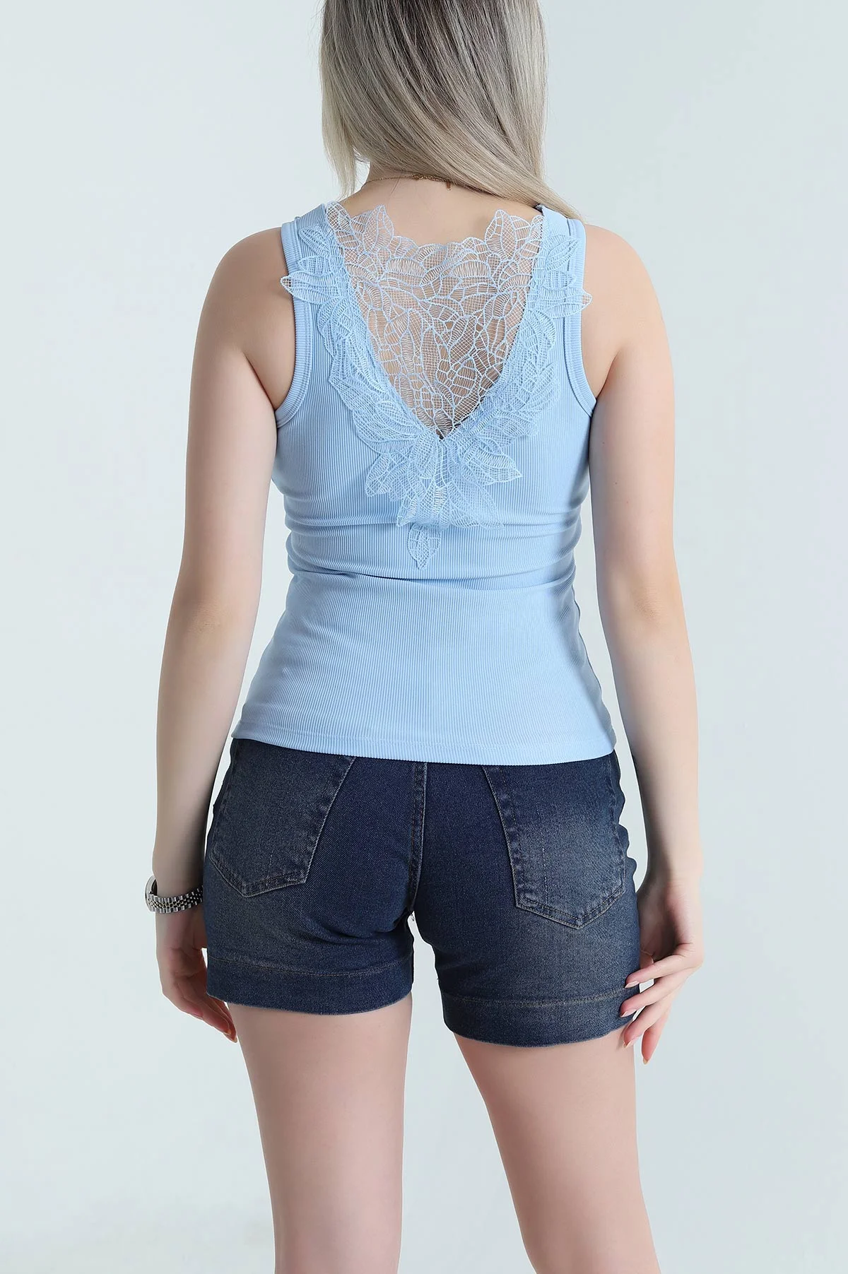 Bebe Mavisi Dantel Detay Ottoman Kadın Bluz 466176