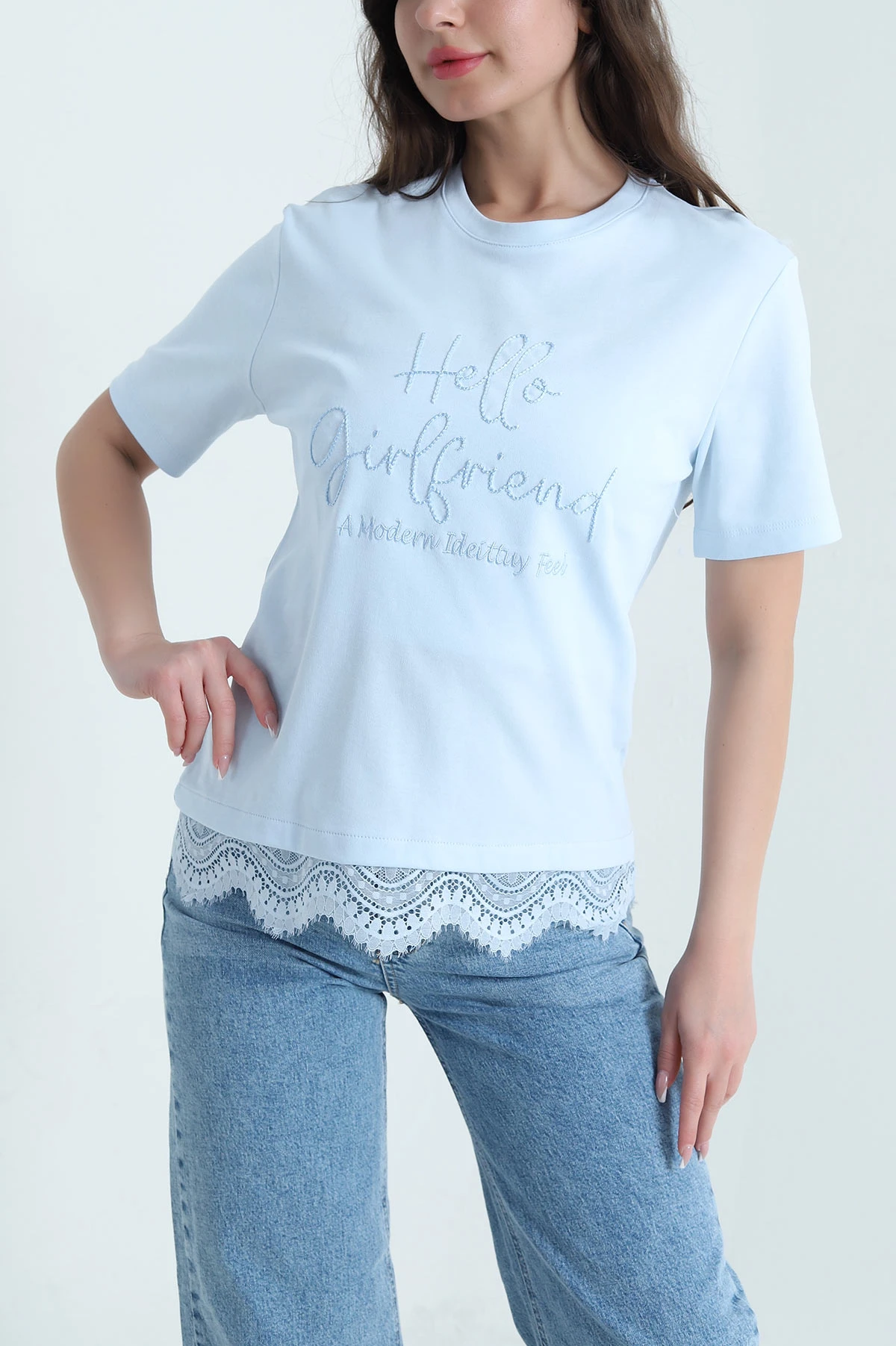 Bebe Mavisi Dantelli İnterlok Kadın Bluz 457622