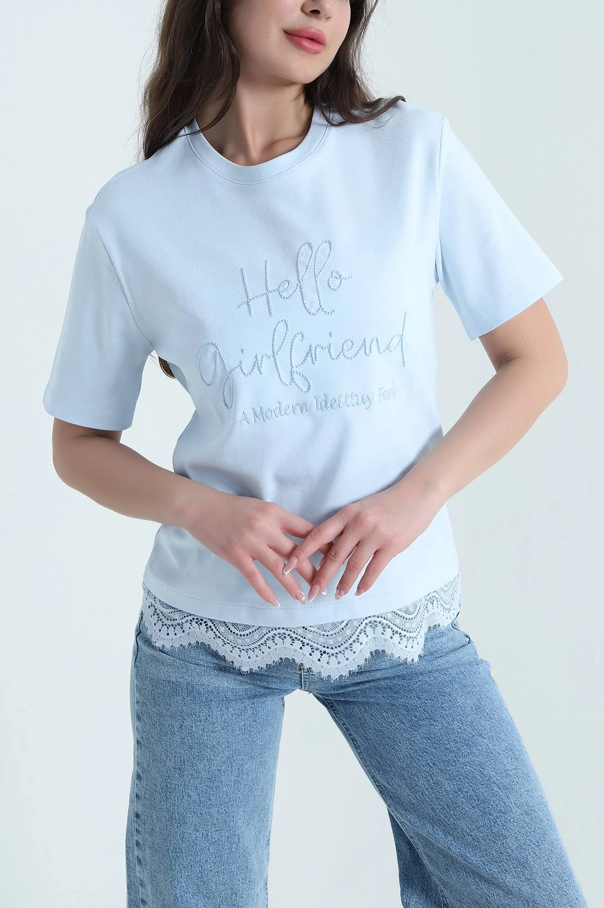 Bebe Mavisi Dantelli İnterlok Kadın Bluz 457622