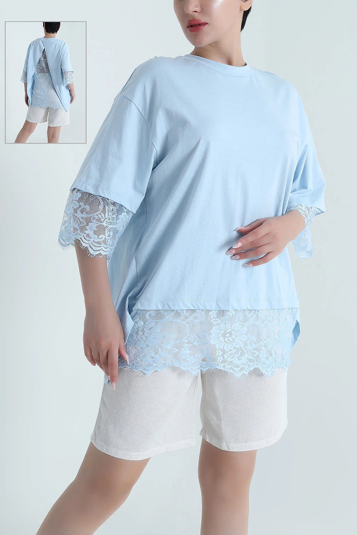 Bebe Mavisi Dantelli Sırt Detay Süprem Kadın Bluz 465310