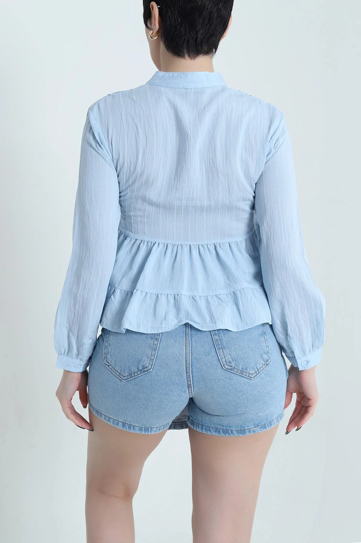 Bebe Mavisi Dantelli Tencel Kadın Gömlek 455177