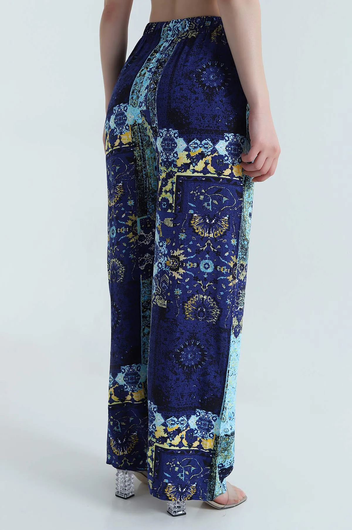 Bebe Mavisi Desenli Dokuma Kadın Pantolon 470245
