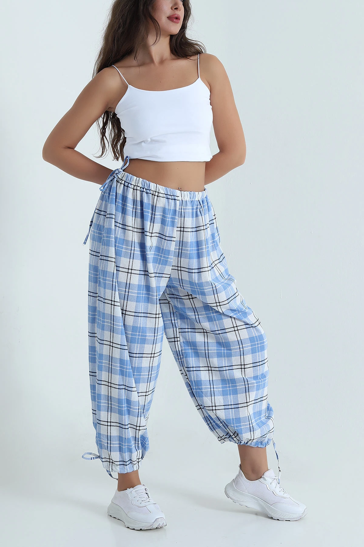 Bebe Mavisi Dokuma Kadın Şalvar Pantolon 481470