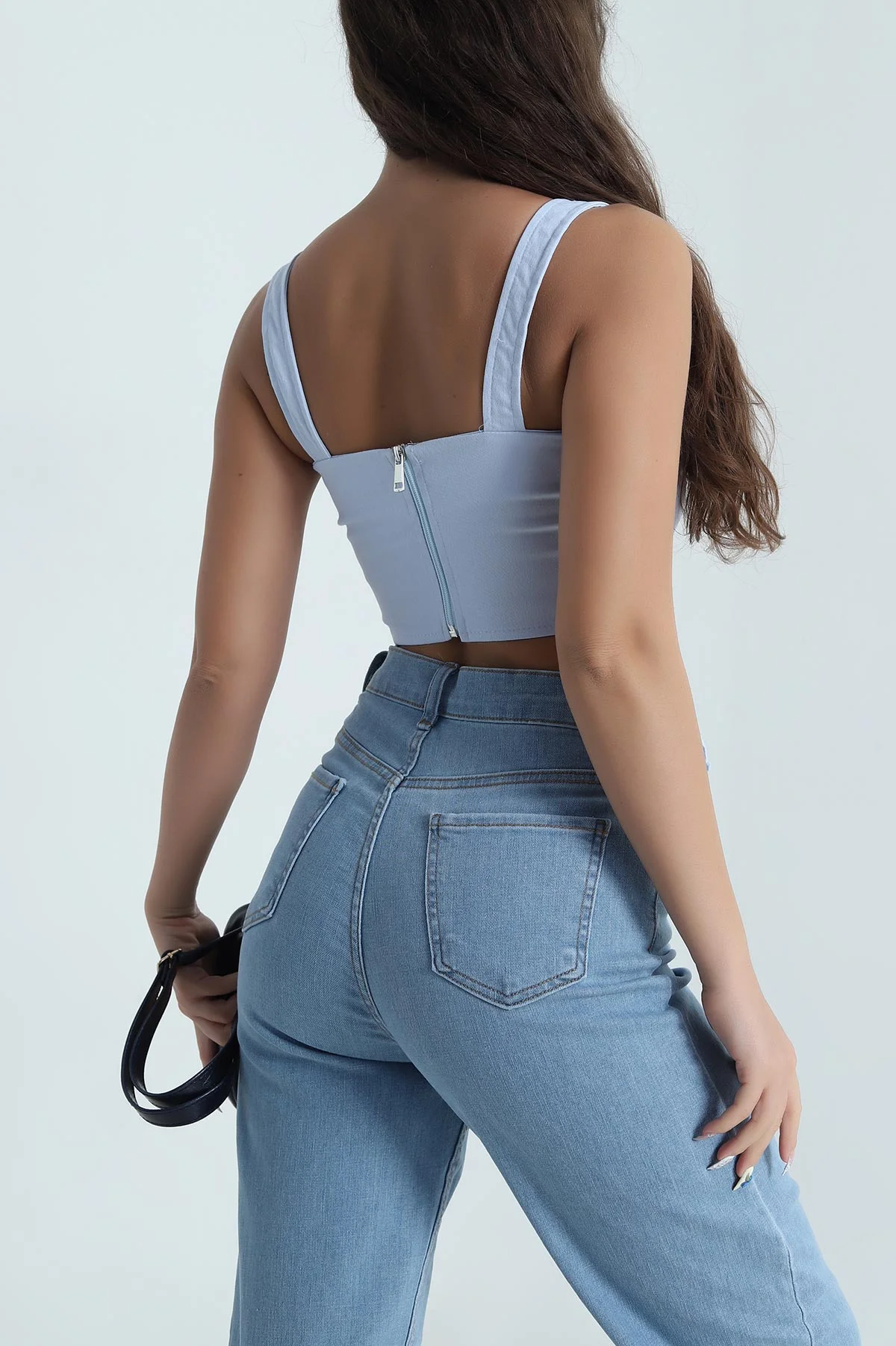 Bebe Mavisi Fermuarlı Kadın Kot Bluz 482174