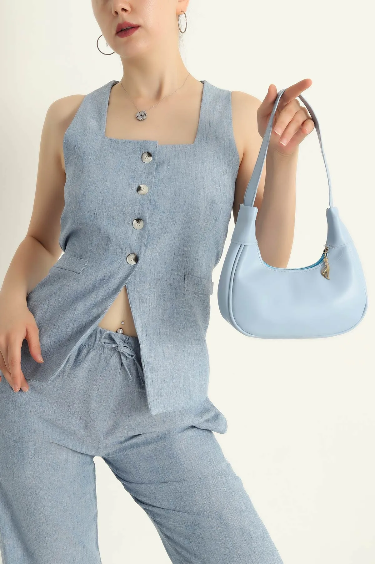 Bebe Mavisi Fermuarlı Kol ve Omuz Çantası 286381