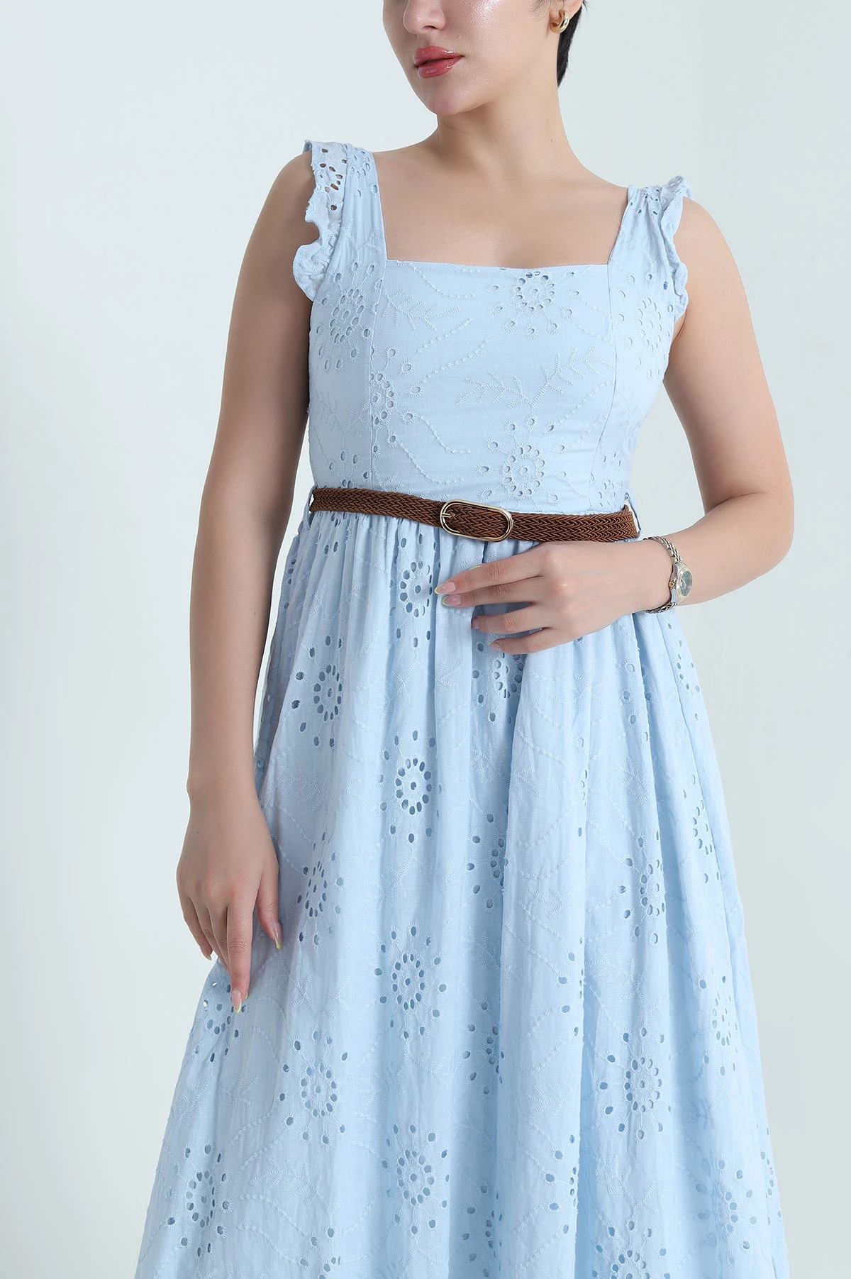 Bebe Mavisi Fermuarlı Nakışlı Fisto Kadın Elbise 469745