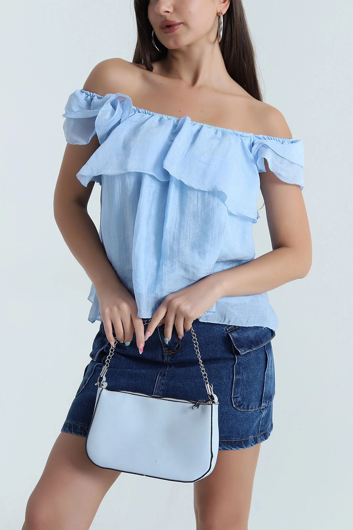 Bebe Mavisi Fırfırlı Tensel Kadın Astarlı Bluz 467768