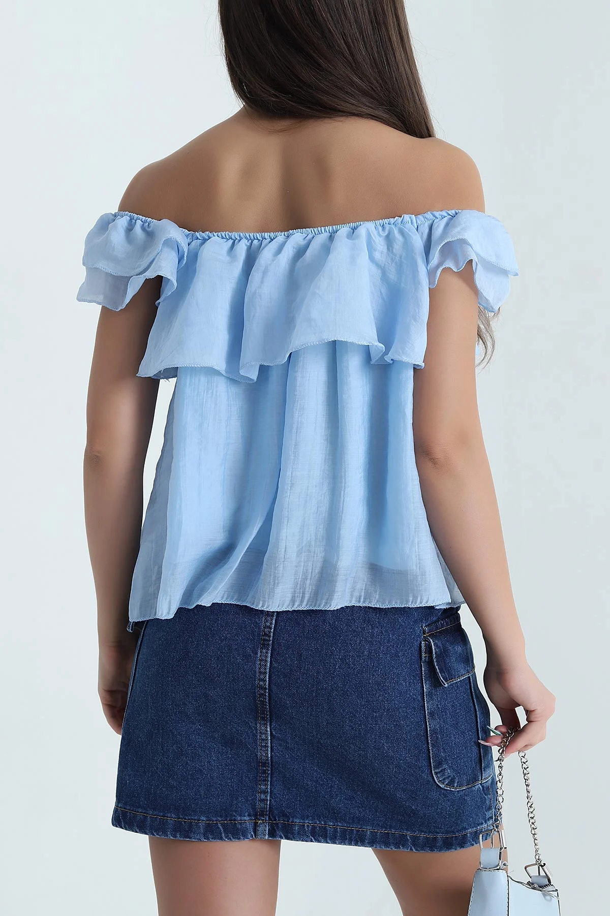 Bebe Mavisi Fırfırlı Tensel Kadın Astarlı Bluz 467768