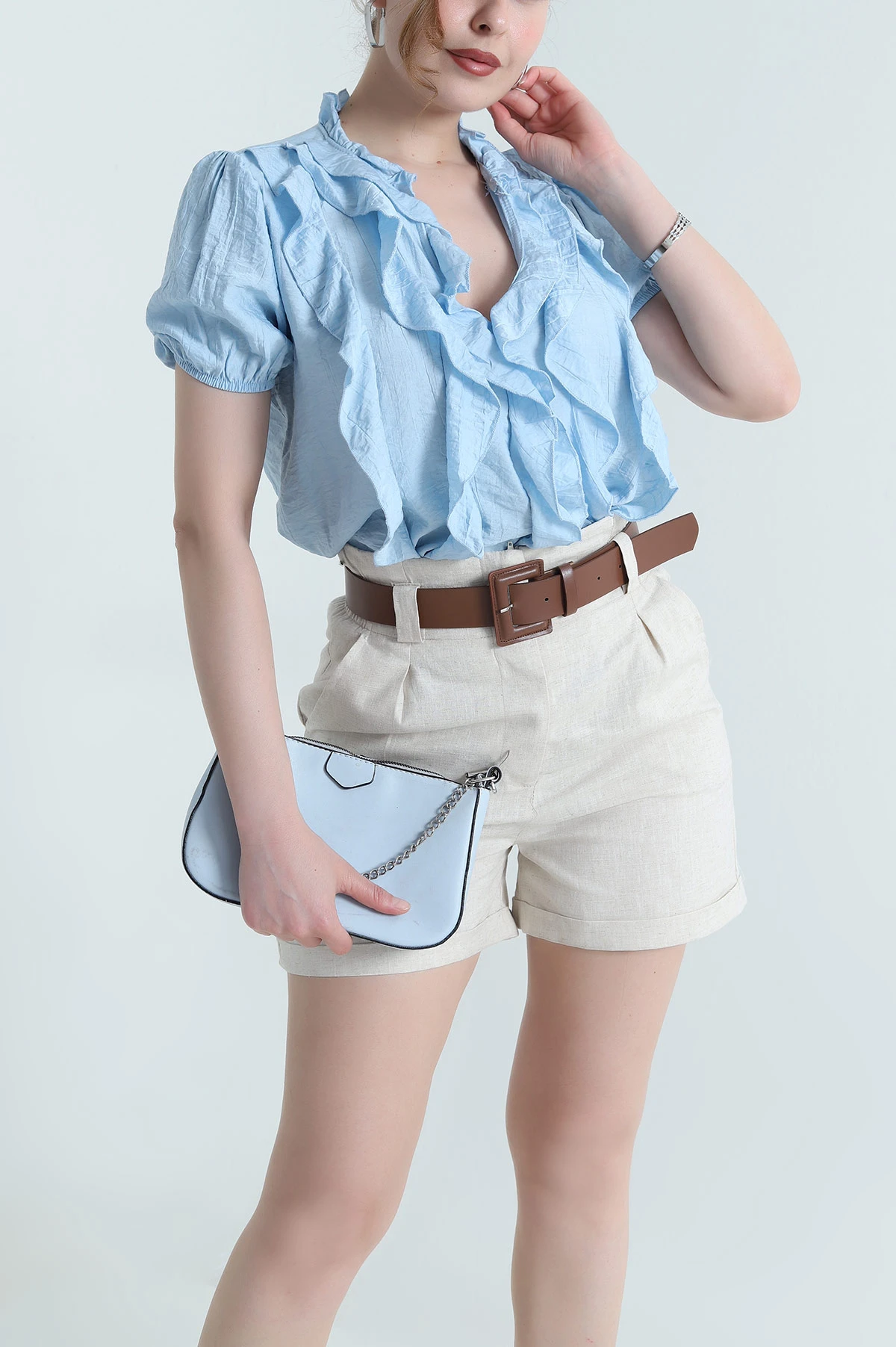 Bebe Mavisi Fırfırlı Tensel Kadın Bluz 465464