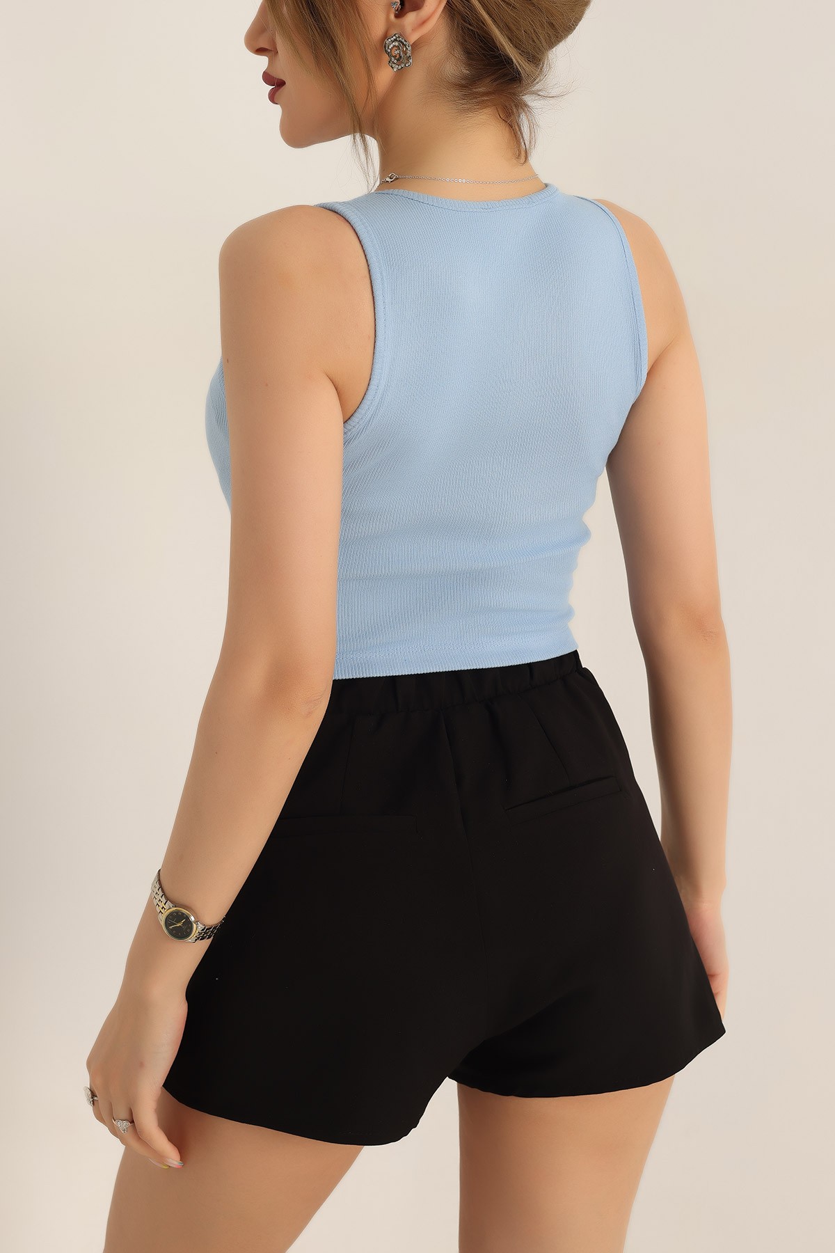 Bebe Mavisi Fitilli Bayan Crop Üst 181455