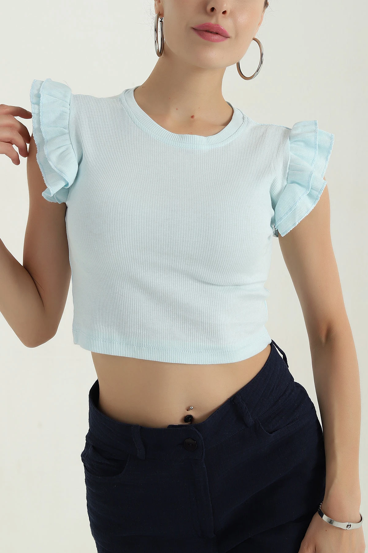 Bebe Mavisi Fitilli Kadın Bluz 381316