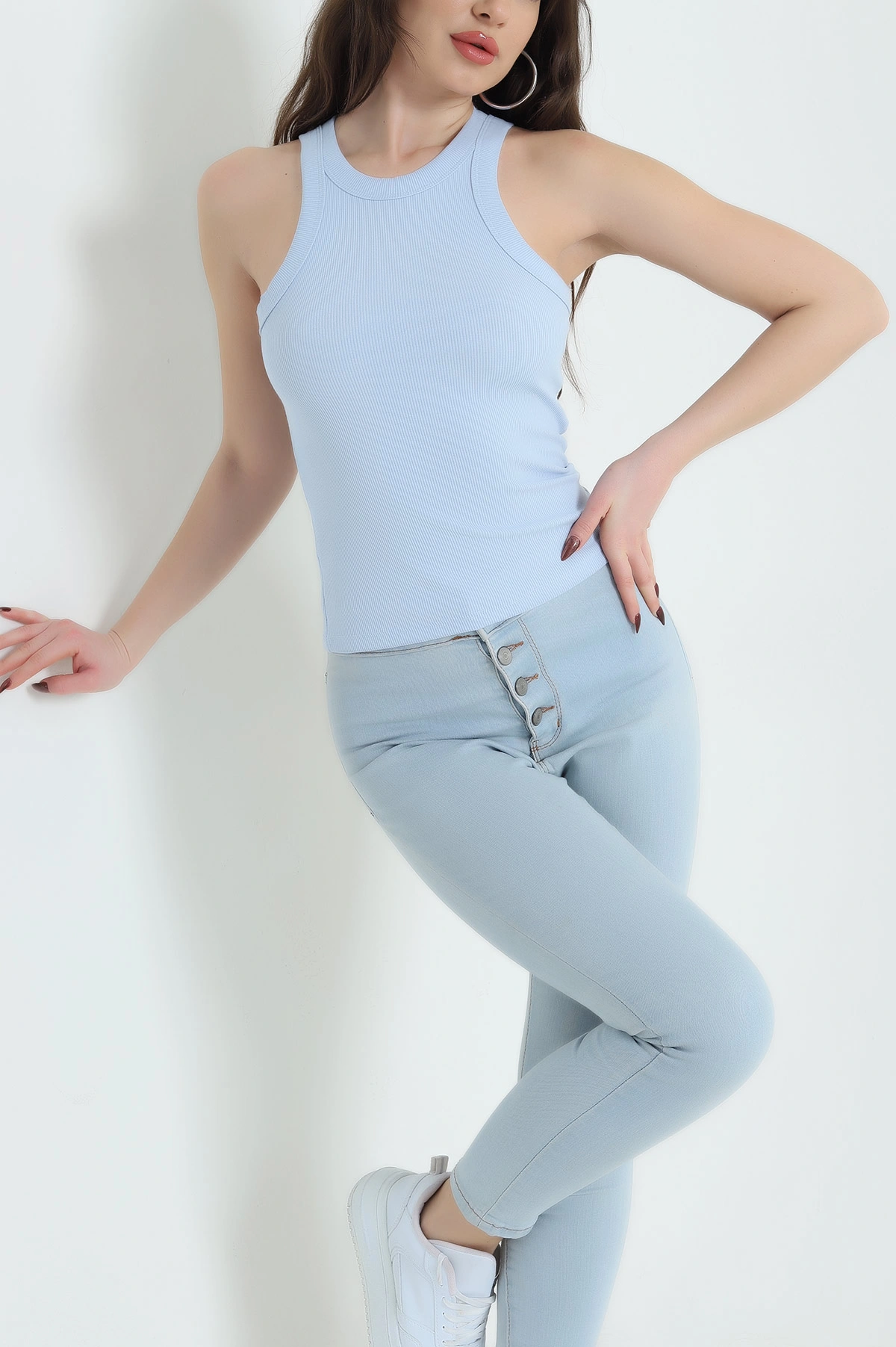 Bebe Mavisi Fitilli Likralı Kadın Atlet 432177