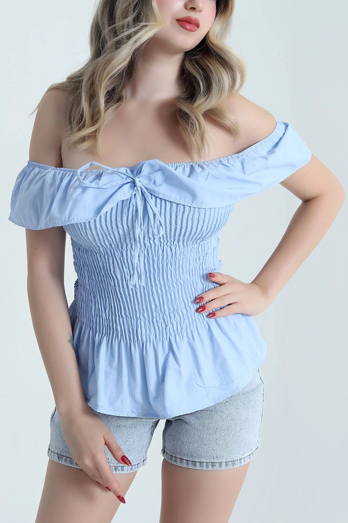 Bebe Mavisi Gipeli Poplin Kadın Bluz 473565