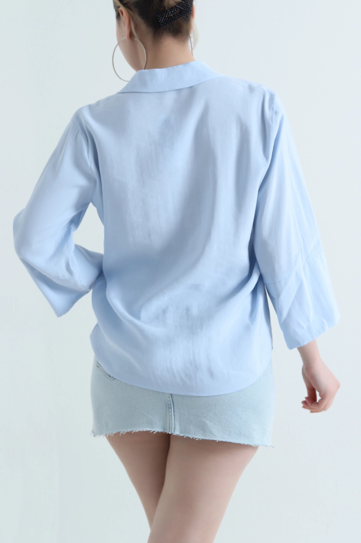 Bebe Mavisi Gizli Pat Oversize Modal Kadın Gömlek 440206