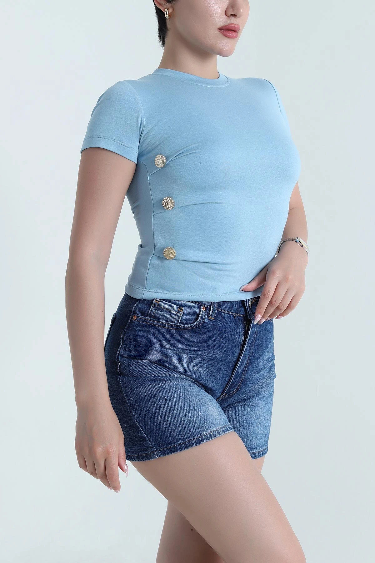 Bebe Mavisi Gold Düğmeli Oysho Kadın Bluz 463570