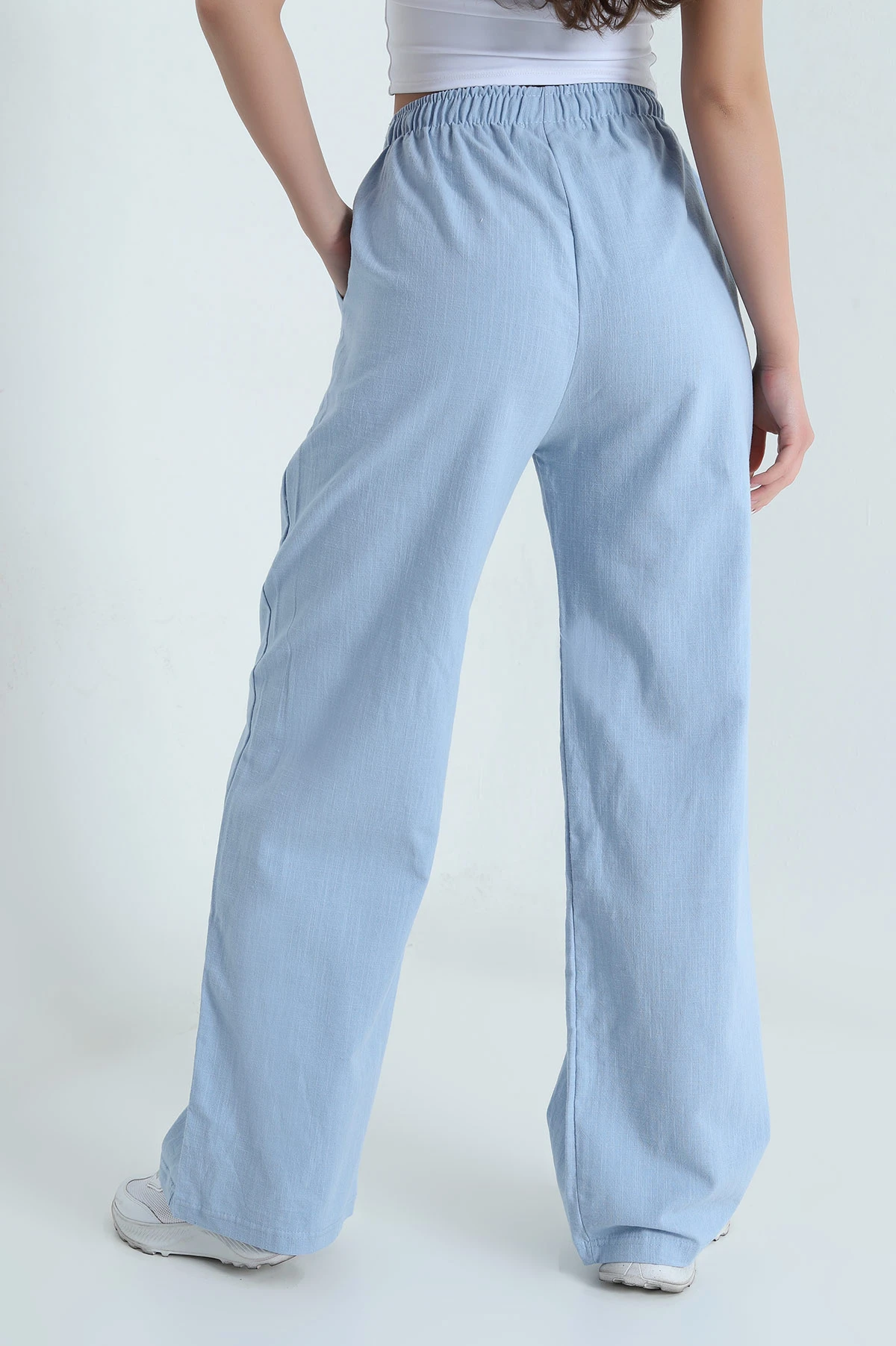 Bebe Mavisi Ham Bez Keten Palazzo Kadın Pantolon 462096