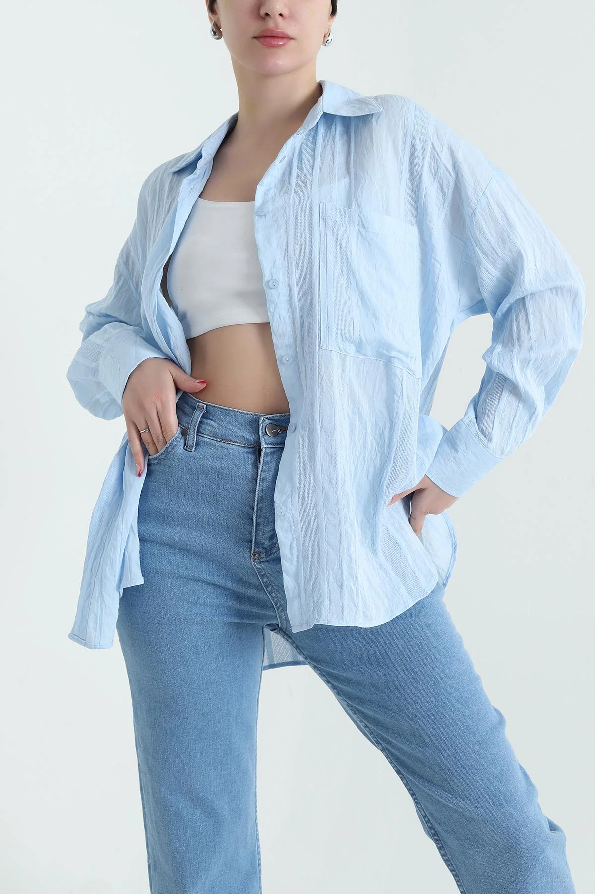 Bebe Mavisi İnce Tencel Buket Kadın Gömlek 432573