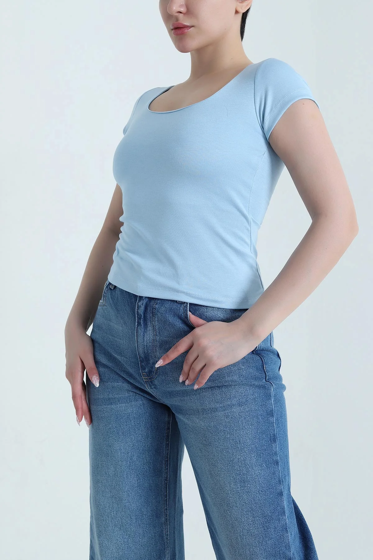 Bebe Mavisi Kare Yaka Oysho Kadın Tişört 459349