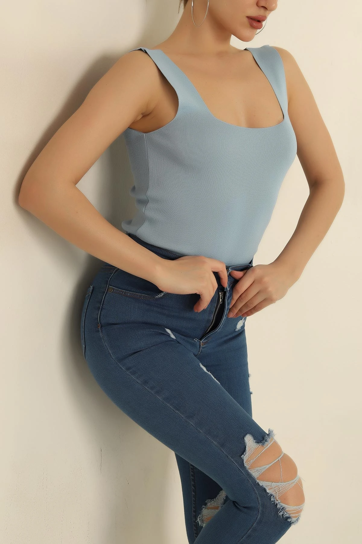 Bebe Mavisi Kare Yaka Polyemid Bluz 260377