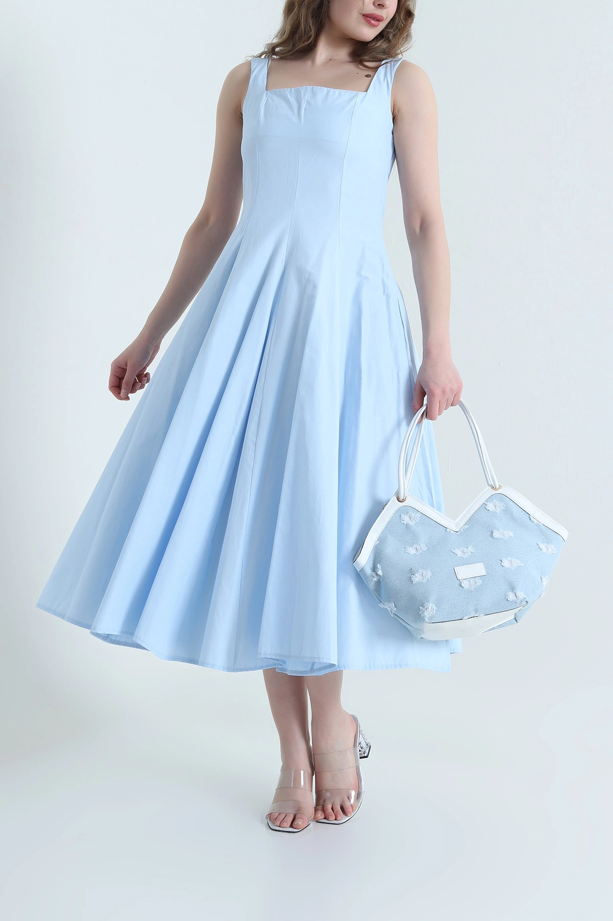 Bebe Mavisi Kare Yaka Poplin Kadın Elbise 451074