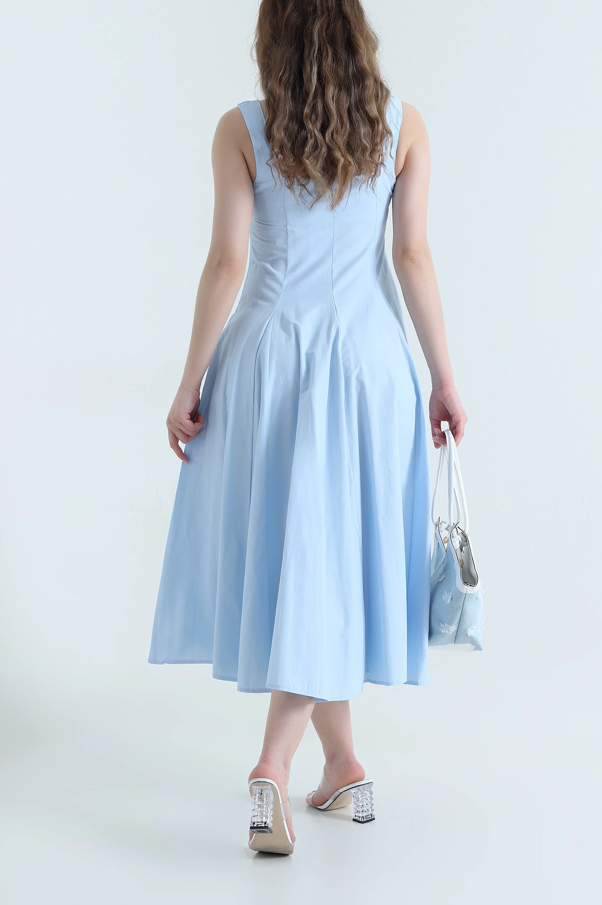 Bebe Mavisi Kare Yaka Poplin Kadın Elbise 451074