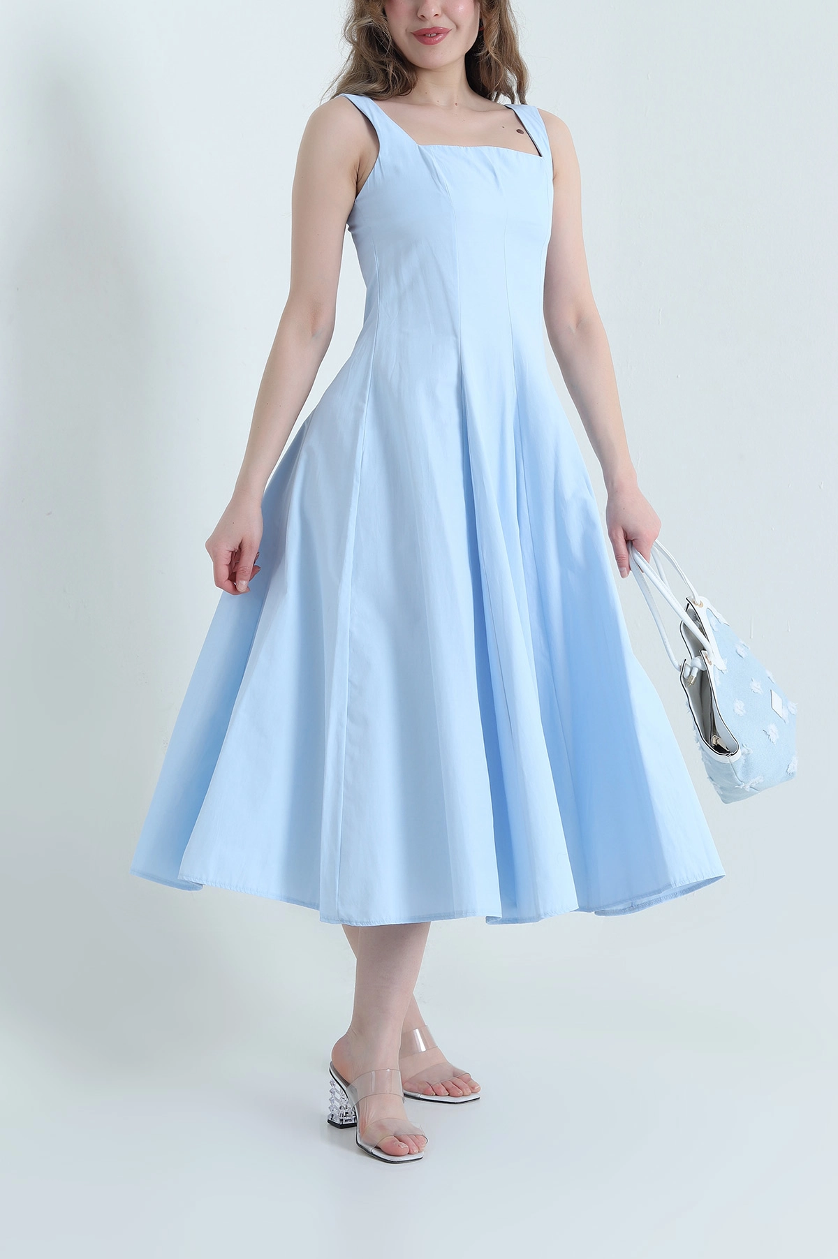 Bebe Mavisi Kare Yaka Poplin Kadın Elbise 451074