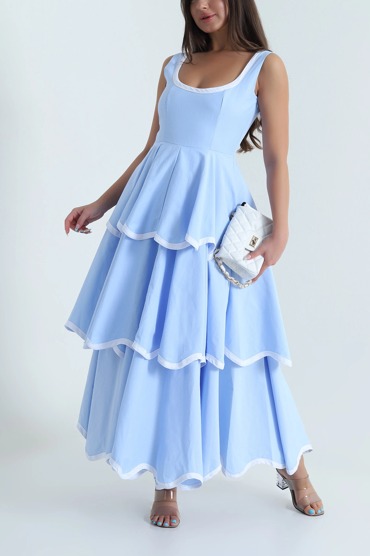 Bebe Mavisi Katlı Poplin Kadın Elbise 480640