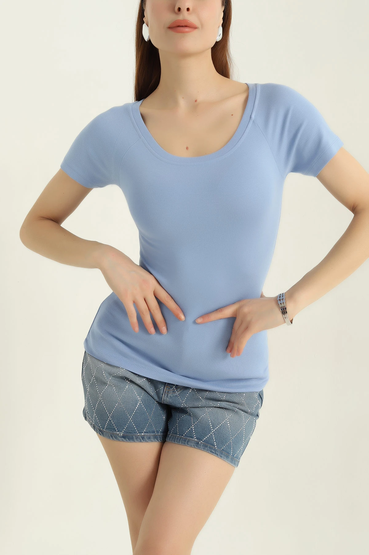Bebe Mavisi Kayık Yaka Ribana Kadın Bluz 364886