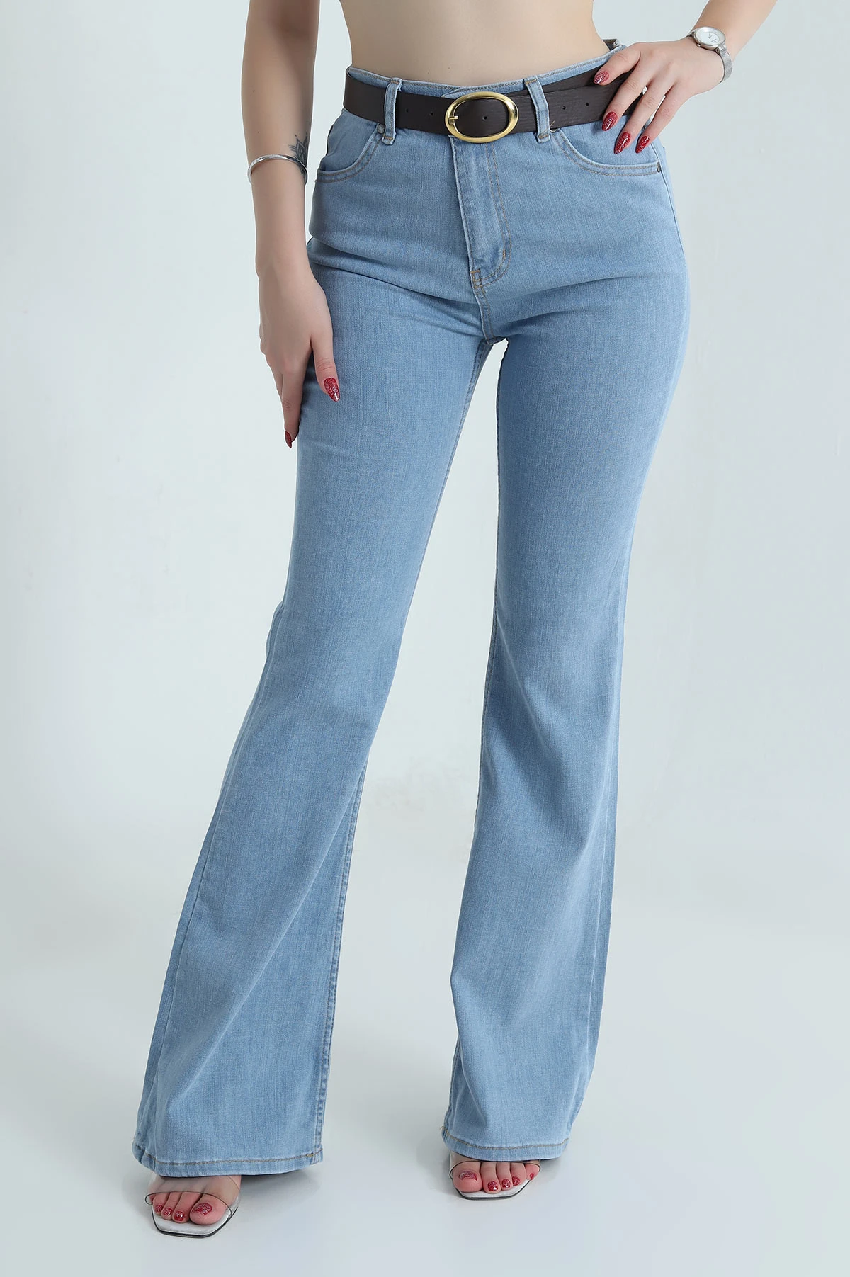 Bebe Mavisi Kemerli İspanyol Paça Kadın Kot Pantolon 480993