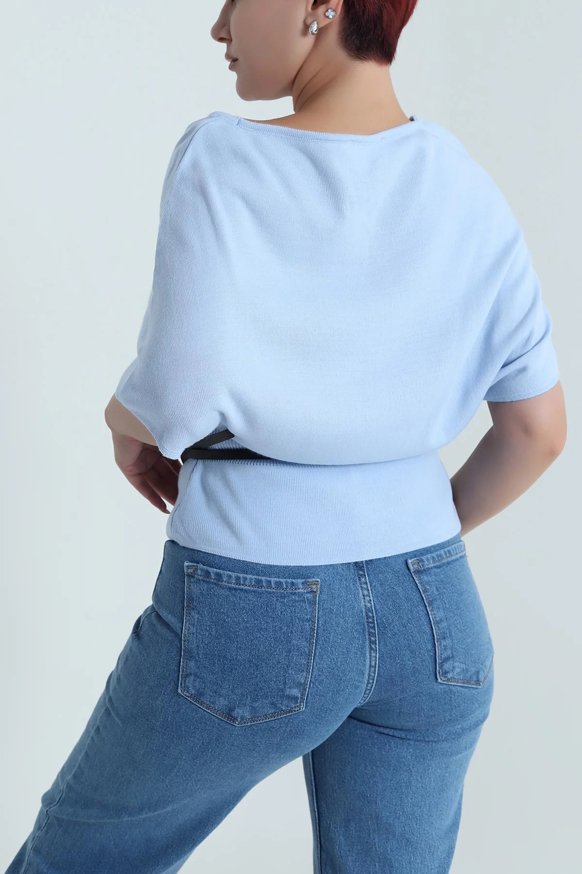 Bebe Mavisi Kemerli Yarasa Kol Kadın Triko Bluz 483770