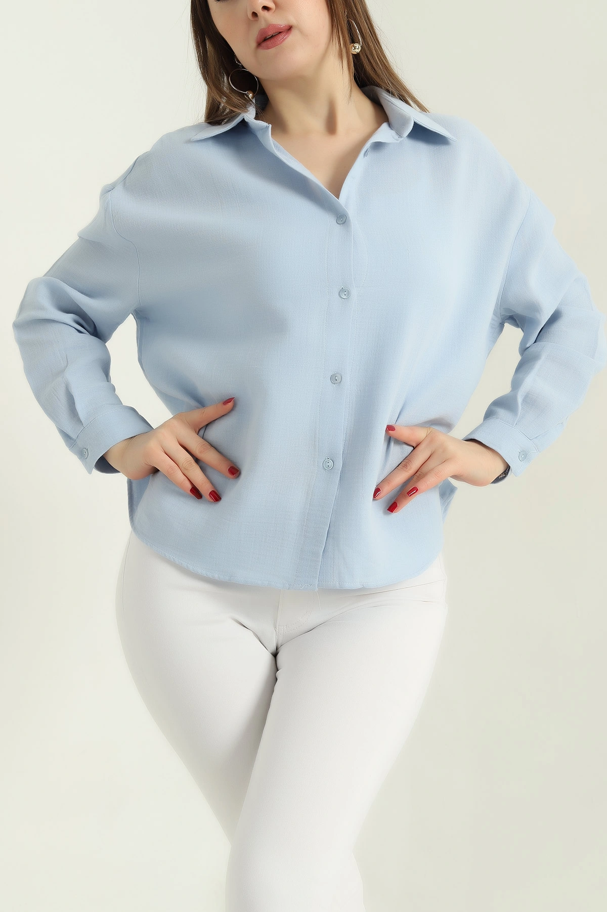 Bebe Mavisi Keten Bayan Gömlek 336891