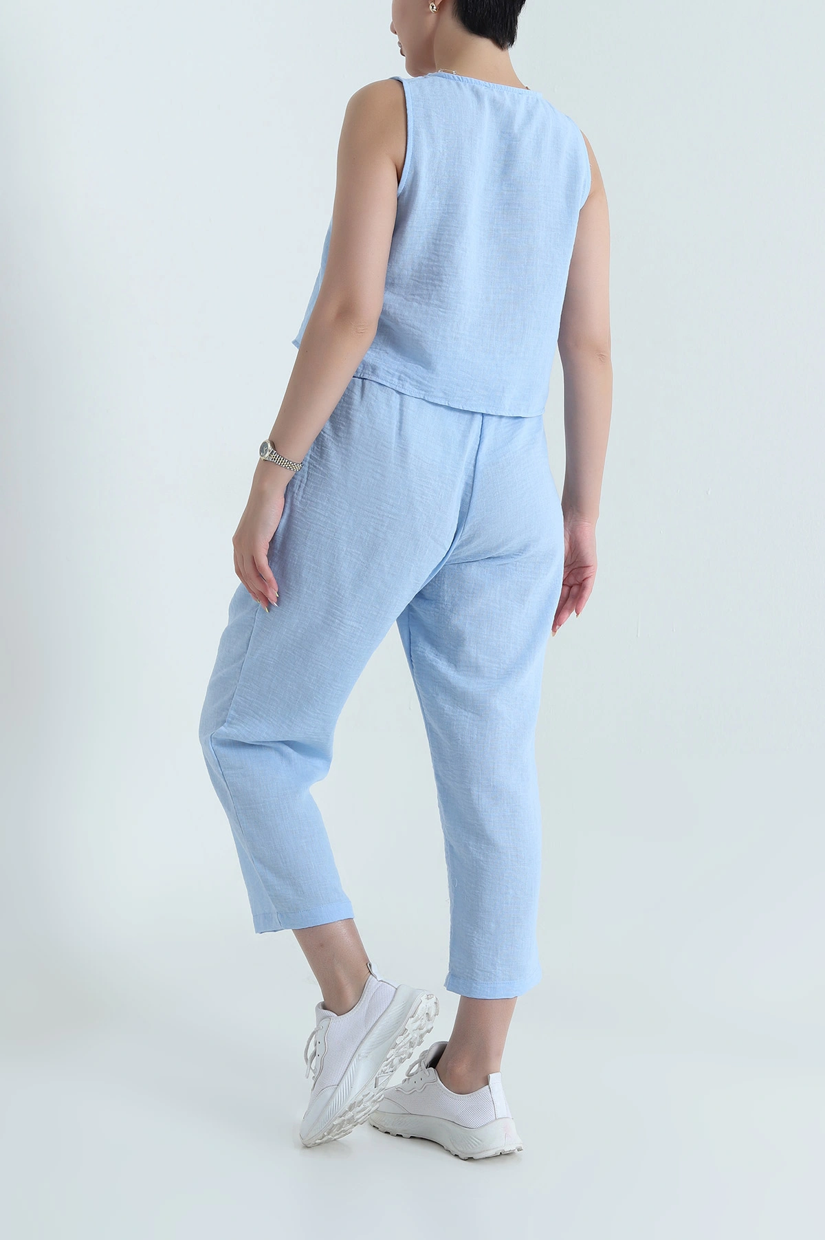 Bebe Mavisi Keten Bluz Pantolon Kadın İkili Takım 467346