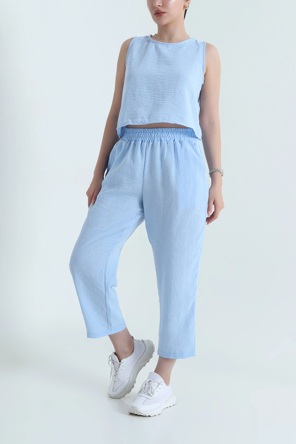 Bebe Mavisi Keten Bluz Pantolon Kadın İkili Takım 467346
