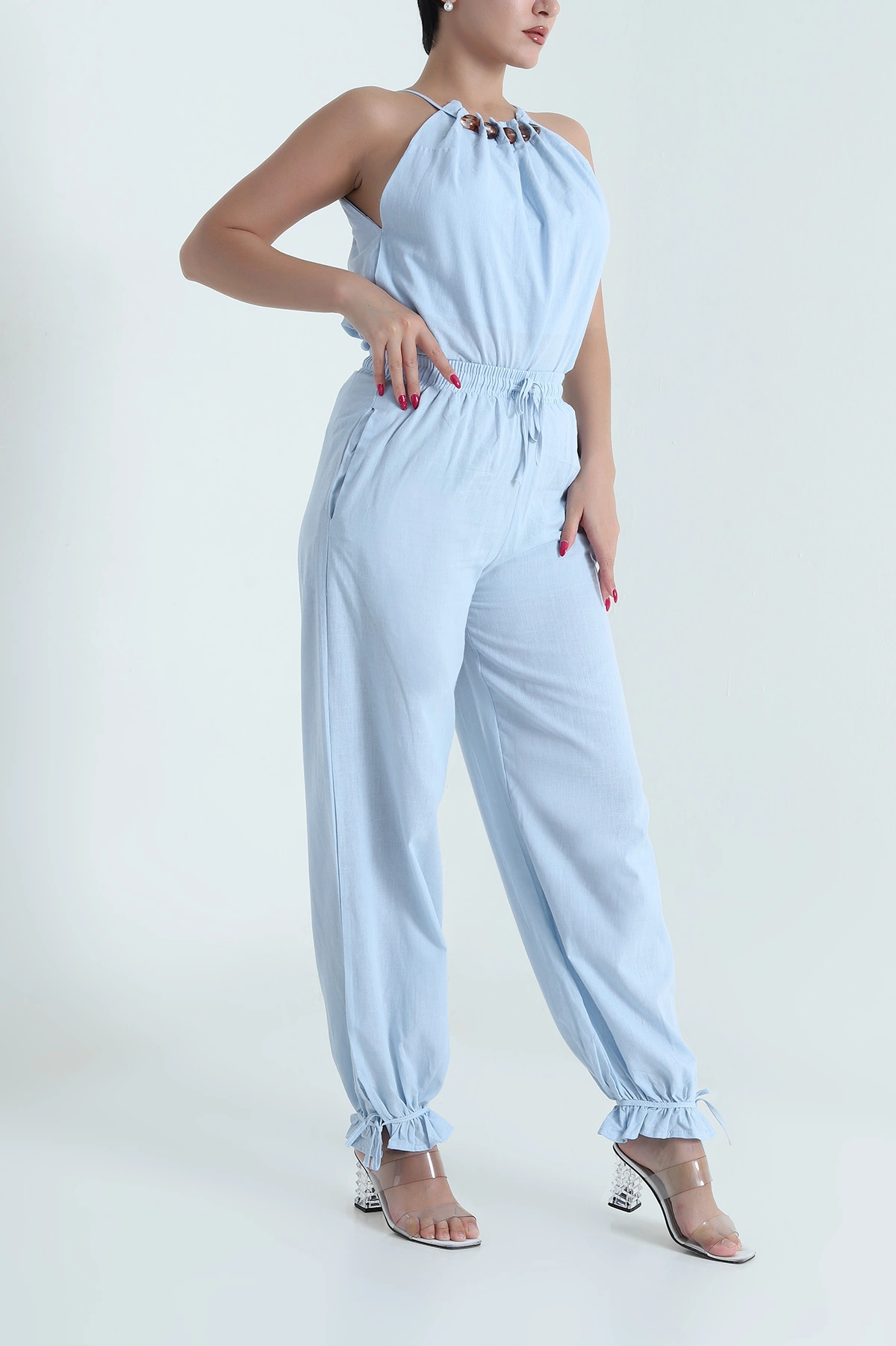 Bebe Mavisi Keten Pantolon Bluz Kadın İkili Takım 478081