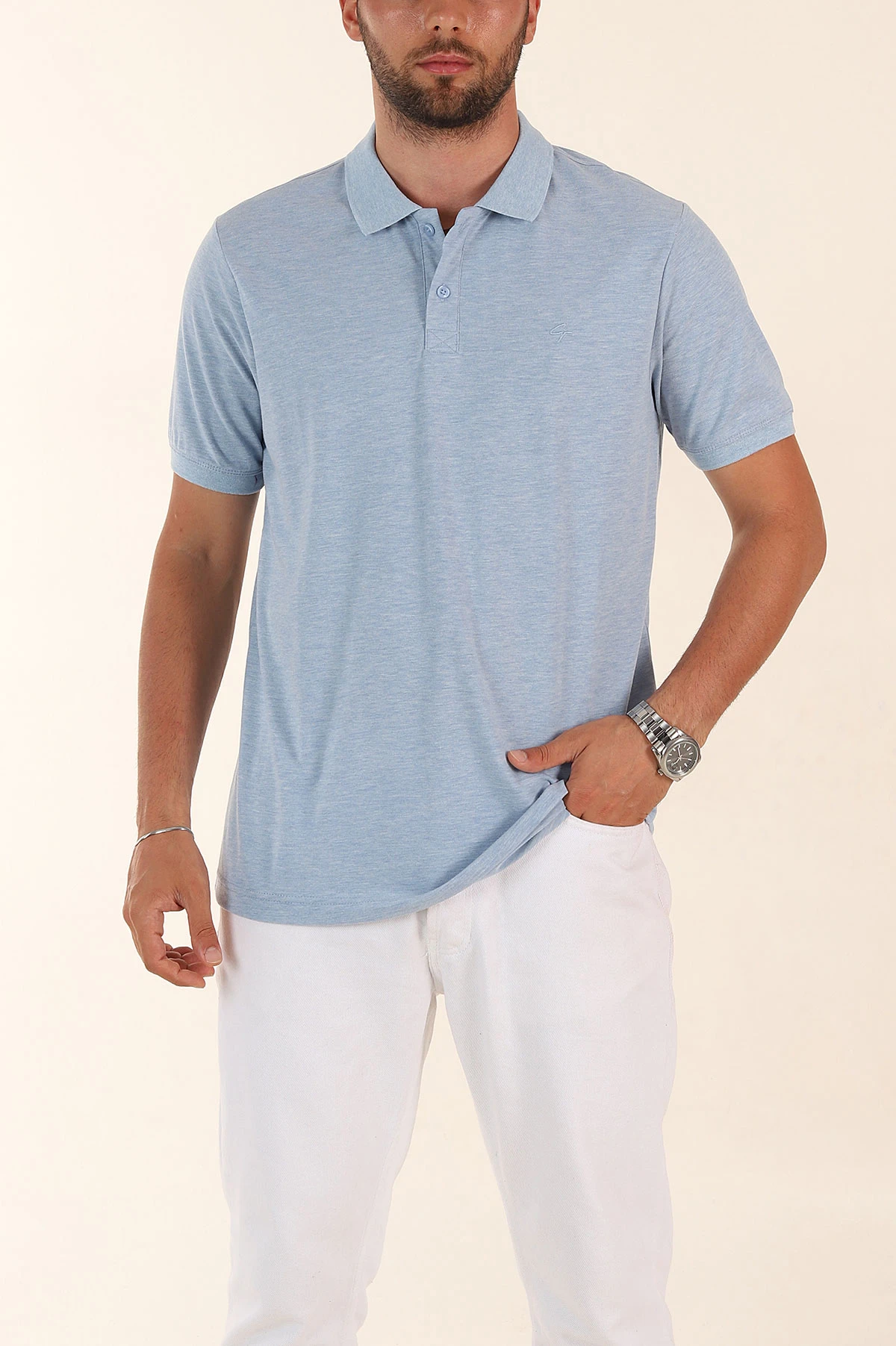 Bebe Mavisi Kırçıllı Regular Fit Basic Polo Yaka Erkek Tişört 372080