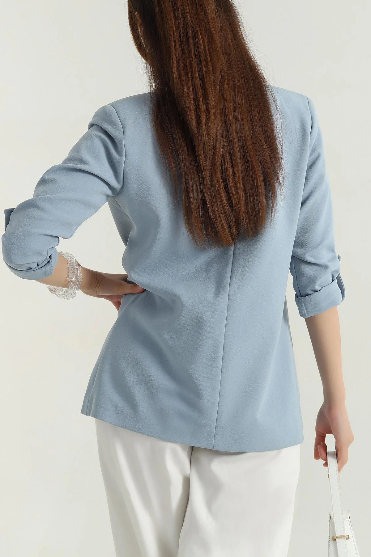 Bebe Mavisi Kol Bağlamalı Astarlı Kadın Ceket -T 386937
