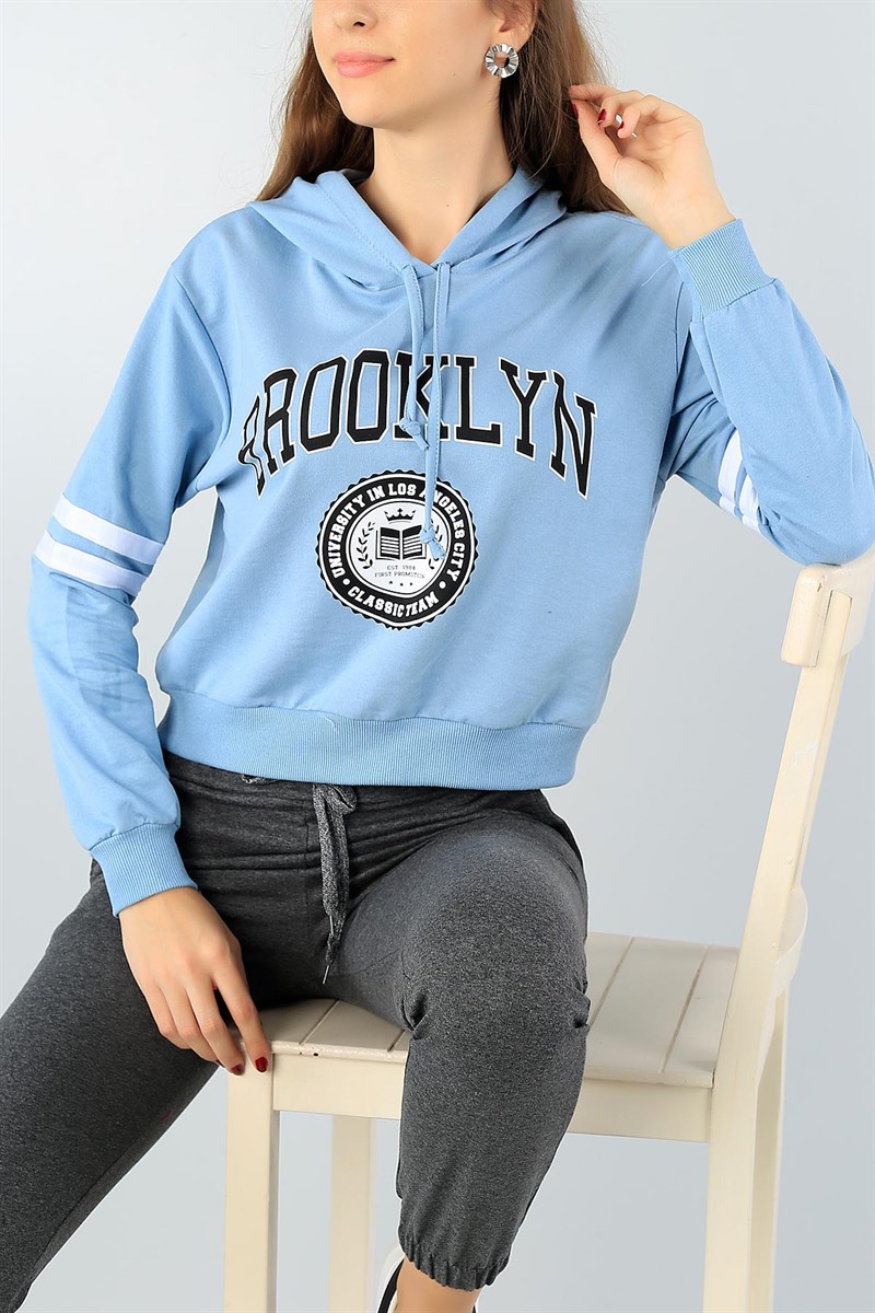 Bebe Mavisi Kol Şeritli Bayan Crop Sweat 44438