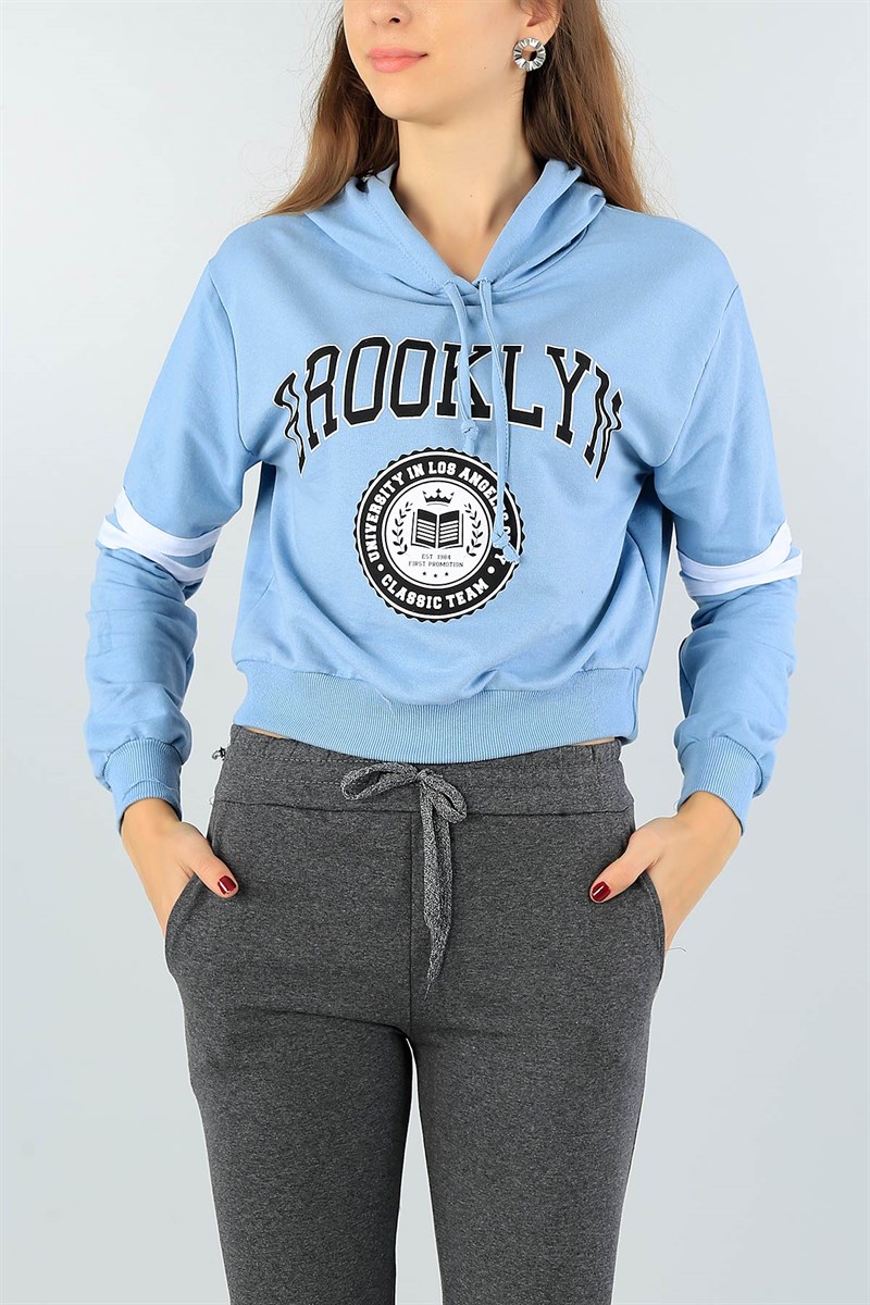 Bebe Mavisi Kol Şeritli Bayan Crop Sweat 44438